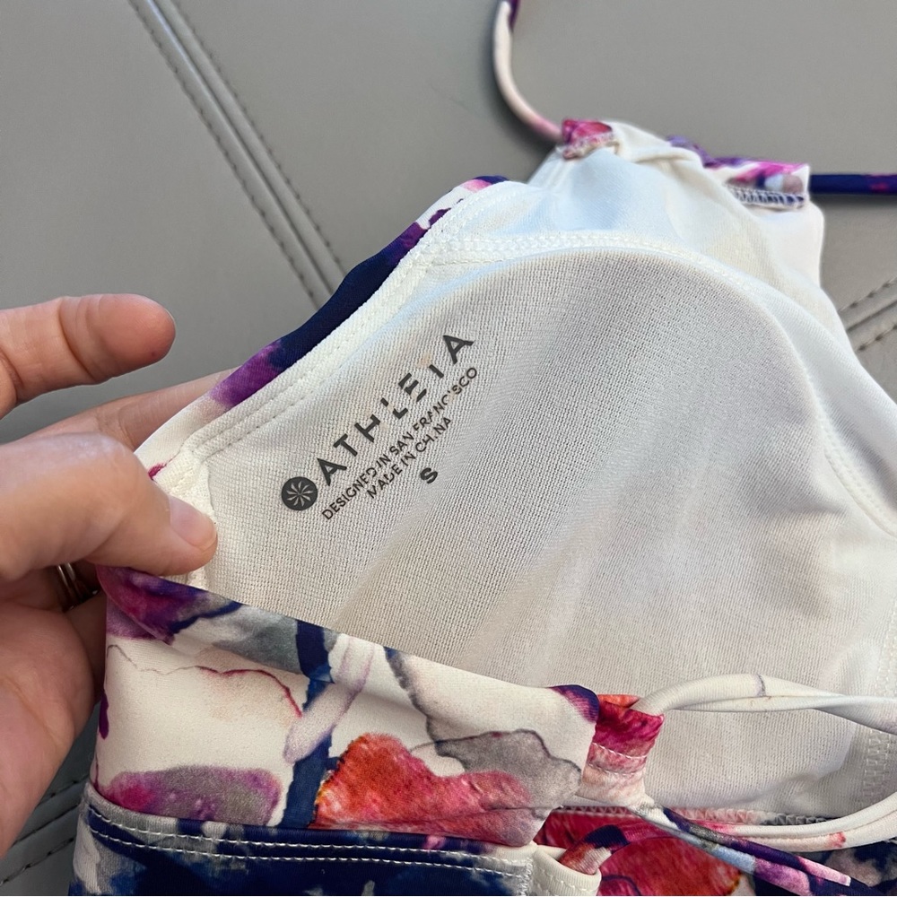 Athleta White Floral High-Neck Swim Top with Purple, Red and Orange Accents - Picture 6 of 7